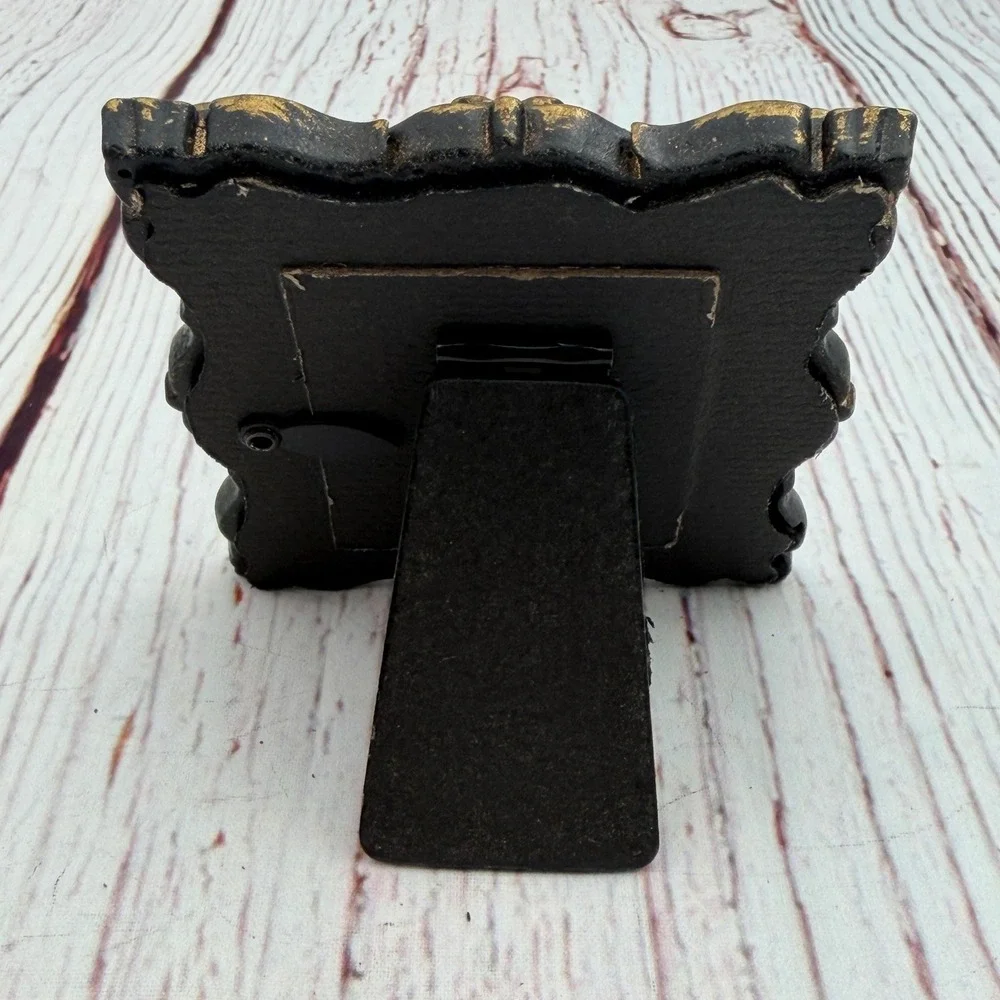 Miniature Ornate Ghost Art Print Black Gold Gothic Halloween Frame 3.5in Decor